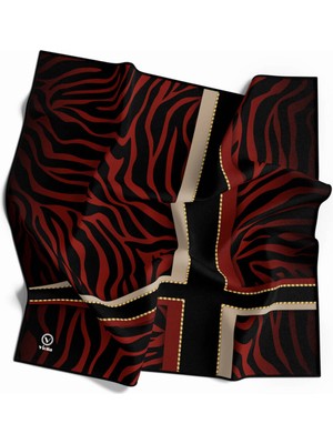Violla Twill Zebra Desenli Siyah - Bordo Renkli 90X90 Eşarp (Ipek Içermez) Dikim Şekli : El Dikişi