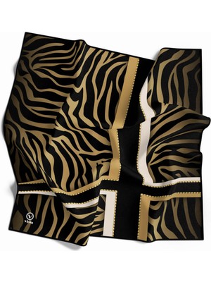 Violla Twill Zebra Desenli Siyah - Gold Renkli 90X90 Eşarp (Ipek Içermez) Dikim Şekli : El Dikişi