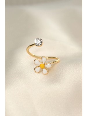 Butik Papatya Tasarımlı Zirkon Taşlı Ayarlanabilir Yüzük