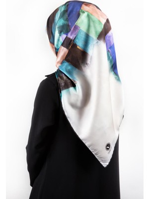 Violla Twill Yağlı Boya Desenli Indigo Renkli 90X90 Eşarp (Ipek Içermez) Kenar Dikiş Şekli El Dikişli