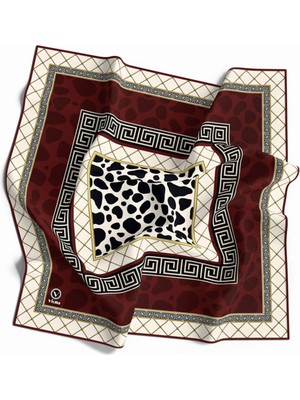 Violla Twill Taş Desenli Bordo Renkli 90X90 Eşarp (Ipek Içermez) Kenar Dikiş Şekli El Dikişli