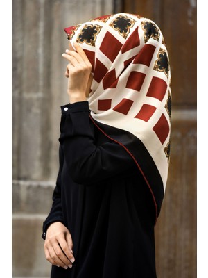 Violla Twill Gold Detaylı Kare Desenli Siyah - Taba Renkli 90X90 Eşarp (Ipek Içermez) Kenar Dikiş Şekli El