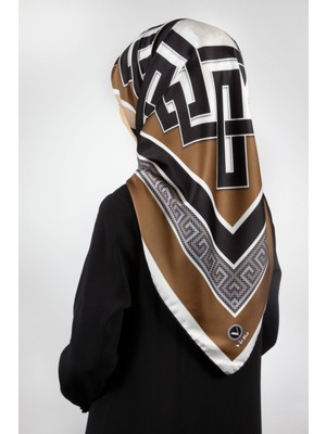 Violla Twill Çizgili Sonsuzluk Düğümü Desenli Kahverengi Renkli 90X90 Eşarp (Ipek Içermez)