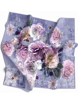 Violla Rayon Büyük Çiçek Desenli Bebe Mavisi Renkli 90X90 Eşarp (Ipek Içermez) Kenar Dikiş Şekli El Dikişli