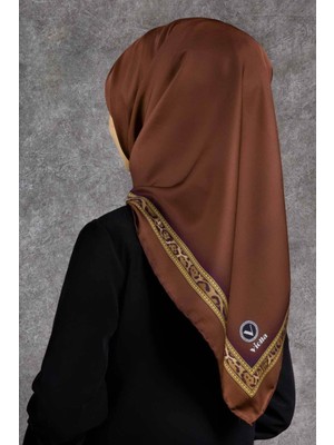 Violla Twill Çizgili Bordür Leopar Desenli Taba Renkli 90X90 Eşarp (Ipek Içermez)