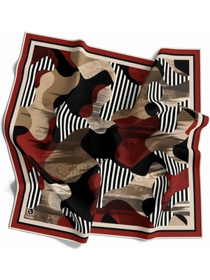 Violla Twill Çizgili Geometrik Desenli Bordo Renkli 90X90 Eşarp (Ipek Içermez)