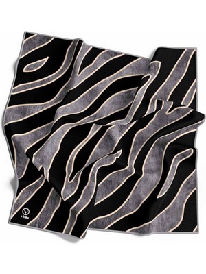 Violla Kristal Zebra Çiçek Desenli Gri Renkli 90X90 Eşarp (Ipek Içermez) Kenar Dikiş Şekli El Dikişli
