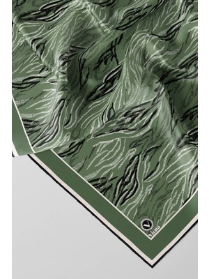Violla Twill Soyut Çizgi Desenli Mint Yeşili Renkli 90X90 Eşarp (Ipek Içermez) Kenar Dikiş Şekli El Dikişli
