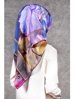 Violla Twill Gül Desenli Saks - Pembe Renkli 90X90 Eşarp (Ipek Içermez) Kenar Dikiş Şekli El Dikişli