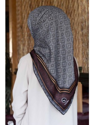 Violla Twill Geometrik Çıtır Desenli Gül Kurusu Renkli 90X90 Eşarp (Ipek Içermez) Kenar Dikiş Şekli El Diki