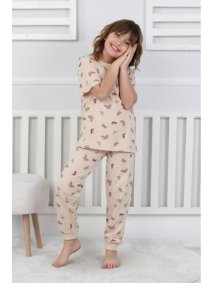 Isobel %100 Pamuk Kelebek Desenli Kız Çocuk Pijama Takımı