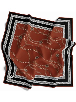 Violla Twill Zincir Desenli Taba Renkli 90X90 Eşarp (Ipek Içermez) Kenar Dikiş Şekli El Dikişli