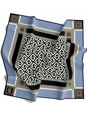 Violla Twill Antik Desenli Bebe Mavisi Renkli 90X90 Eşarp (Ipek Içermez) Kenar Dikiş Şekli El Dikişli