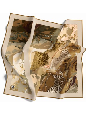 Violla Twill Etnil ve Batik Desenli Hardal Renkli 90X90 Eşarp (Ipek Içermez) Dikim Şekli : El Dikişi