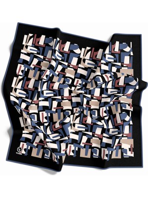 Violla Twill Geometrik Desenli Indigo - Gül Kurusu Renkli 90X90 Eşarp (Ipek Içermez) Dikim Şekli : El Dikiş