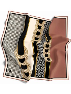 Violla Twill Gold Kemerli Geometrik Desenli Bakır Renkli 90X90 Eşarp (Ipek Içermez) Kenar Dikiş Şekli El Di