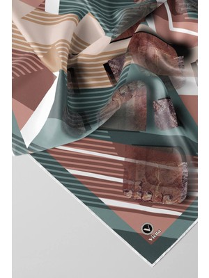 Violla Twill Çizgili ve Geometrik Desenli Mint Renkli 90X90 Eşarp (Ipek Içermez) Kenar Dikiş Şekli El Dikiş