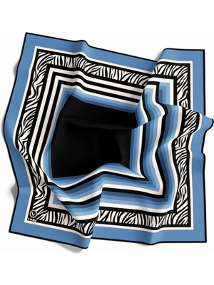 Violla Twill Bordürü Zebralı ve Şerit Desenli Indigo Renkli 90X90 Eşarp (Ipek Içermez) Kenar Dikiş Şekli El