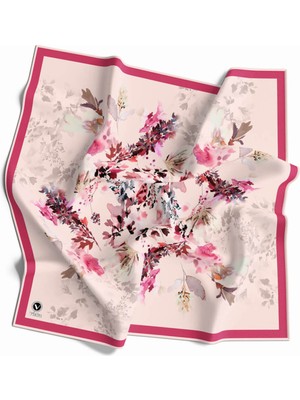 Violla Kristal Sonbahar Yaprak Desenli Fuşya Renkli 90X90 Eşarp (Ipek Içermez) Kenar Dikiş Şekli El Dikişli