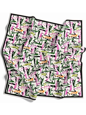 Violla Twill Geometrik Desenli Pembe - Zümrüt Yeşili Renkli 90X90 Eşarp (Ipek Içermez) Dikim Şekli : El Dik