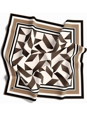 Violla Twill Geometrik Desenli Bej Renkli 90X90 Eşarp (Ipek Içermez) Kenar Dikiş Şekli El Dikişli