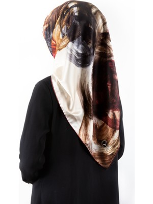 Violla Twill Fırça Efektli Desenli Gül Kurusu Renkli 90X90 Eşarp (Ipek Içermez) Kenar Dikiş Şekli El Dikişl