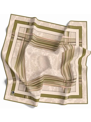 Violla Soft Çerçeveli ve Batik Desenli Bej Renkli 90X90 Eşarp (Ipek Içermez) Kenar Dikiş Şekli El Dikişli