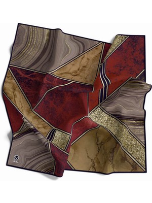 Violla Kristal Mermer Desenli Bordo - Vizon Renkli 90X90 Eşarp (Ipek Içermez) Dikim Şekli : El Dikişi