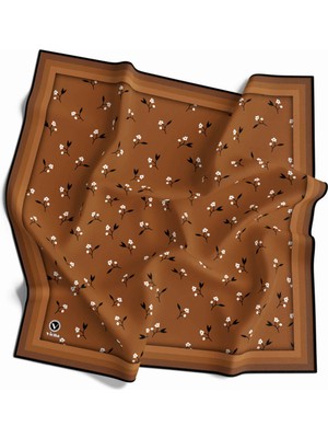 Violla Rayon Çıtır Çiçek Desenli Taba Renkli 90X90 Eşarp (Ipek Içermez) Kenar Dikiş Şekli El Dikişli