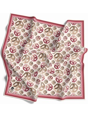 Violla Kristal Zincir Motif Desenli Gül Kurusu Renkli 90X90 Eşarp (Ipek Içermez) Kenar Dikiş Şekli El Dikiş