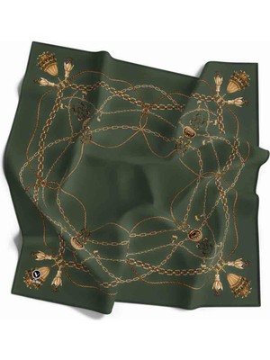 Violla Kristal Geometrik Desenli Haki Renkli 90X90 Eşarp (Ipek Içermez) Kenar Dikiş Şekli El Dikişli