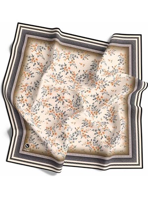 Violla Twill Çıtır Çiçek Desenli Gri Renkli 90X90 Eşarp (Ipek Içermez) Kenar Dikiş Şekli El Dikişli