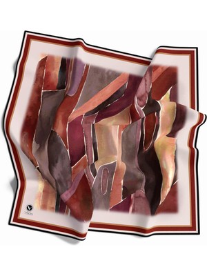 Violla Kristal Suluboya Dokulu Geometrik Desenli Bordo Renkli 90X90 Eşarp (Ipek Içermez) Kenar Dikiş Şekli