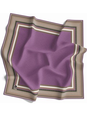 Violla Twill Bordür Desenli Lila Renkli 90X90 Eşarp (Ipek Içermez) Kenar Dikiş Şekli El Dikişli