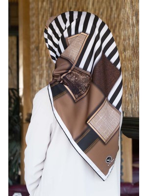 Violla Twill Geometrik ve Çizgili Desenli Bej Renkli 90X90 Eşarp (Ipek Içermez) Dikim Şekli : El Dikişi
