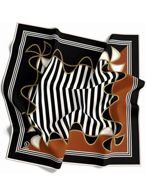 Violla Kristal Geometrik Desenli Taba - Siyah Renkli 90X90 Eşarp (Ipek Içermez) Kenar Dikiş Şekli El Dikişl