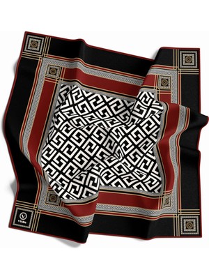 Violla Twill Antik Desenli Bordo Renkli 90X90 Eşarp (Ipek Içermez) Kenar Dikiş Şekli El Dikişli