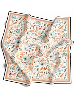 Violla Kristal Bahar Çiçekleri Desenli Somon Renkli 90X90 Eşarp (Ipek Içermez) Kenar Dikiş Şekli El Dikişli