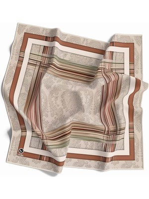 Violla Soft Çerçeveli ve Batik Desenli Bakır Renkli 90X90 Eşarp (Ipek Içermez) Kenar Dikiş Şekli El Dikişli