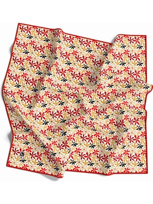 Violla Twill Renkli Çiçek Desenli Bordo Renkli 90X90 Eşarp (Ipek Içermez) Kenar Dikiş Şekli El Dikişli