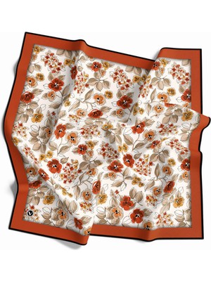 Violla Twill Çıtır Bahar Çiçek Desenli Taba Renkli 90X90 Eşarp (Ipek Içermez) Kenar Dikiş Şekli El Dikişli