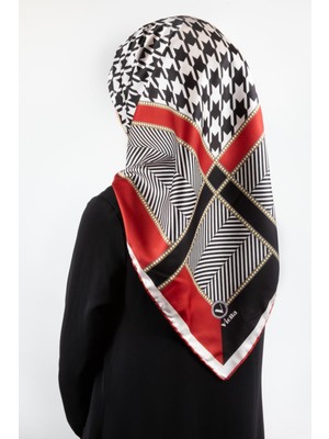 Violla Twill Kazayağı Desenli Kırmızı Renkli 90X90 Eşarp (Ipek Içermez) Kenar Dikiş Şekli El Dikişli