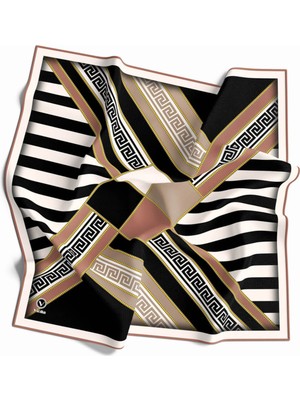 Violla Twill Çizgili Geometrik Desenli Somon Renkli 90X90 Eşarp (Ipek Içermez) Kenar Dikiş Şekli El Dikişli