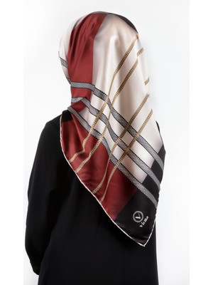 Violla Twill Geometrik Desenli Siyah - Bordo Renkli 90X90 Eşarp (Ipek Içermez) Kenar Dikiş Şekli El Dikişli
