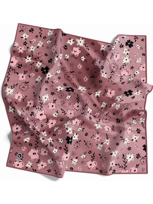 Violla Rayon Papatya Desenli Pudra Renkli 90X90 Eşarp (Ipek Içermez) Kenar Dikiş Şekli El Dikişli