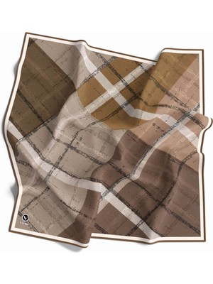 Violla Twill Eskitme Desenli Vizon Renkli 90X90 Eşarp (Ipek Içermez) Kenar Dikiş Şekli El Dikişli