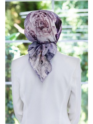 Violla Rayon Büyük Çiçek Desenli Buz Mavisi Renkli 90X90 Eşarp (Ipek Içermez) Kenar Dikiş Şekli El Dikişli