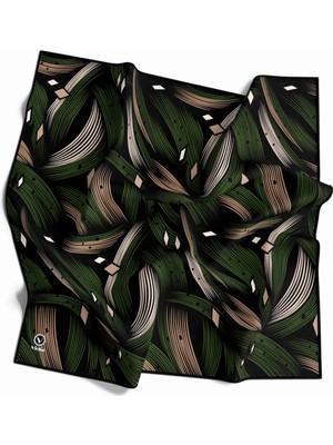 Violla Rayon Geometrik Çizgili Desenli Zümrüt Yeşili Renkli 90X90 Eşarp (Ipek Içermez) Kenar Dikiş Şekli El