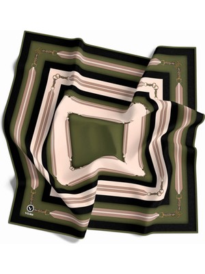 Violla Twill Kemer Desenli Haki Renkli 90X90 Eşarp (Ipek Içermez) Dikim Şekli : El Dikişi