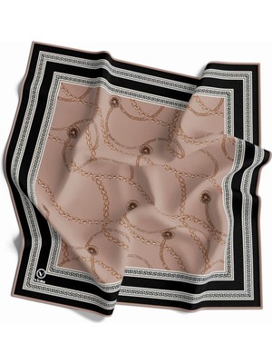 Violla Twill Zincir Desenli Bej Renkli 90X90 Eşarp (Ipek Içermez) Kenar Dikiş Şekli El Dikişli